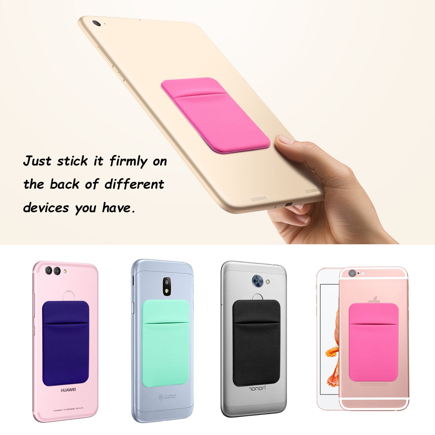 Costyle Smukłe etui na karty kredytowe z tyłu telefonu komórkowego Stick On Wallet, Różowy, szary, miętowy zielony, różowy, Medium, Etui na karty w pełni zakryte