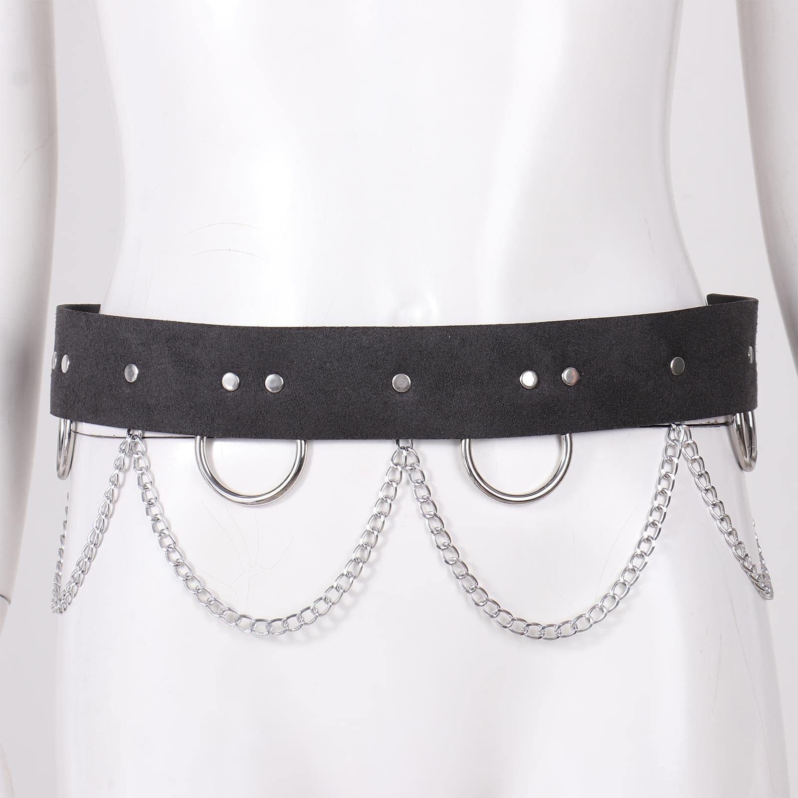 RWRAPS Unisex Taille Kette Gürtel PU Leder Körper Kette Gürtel Metall O-Ring Gürtel Nachtclub Party Gothic Schmuck Zubehör