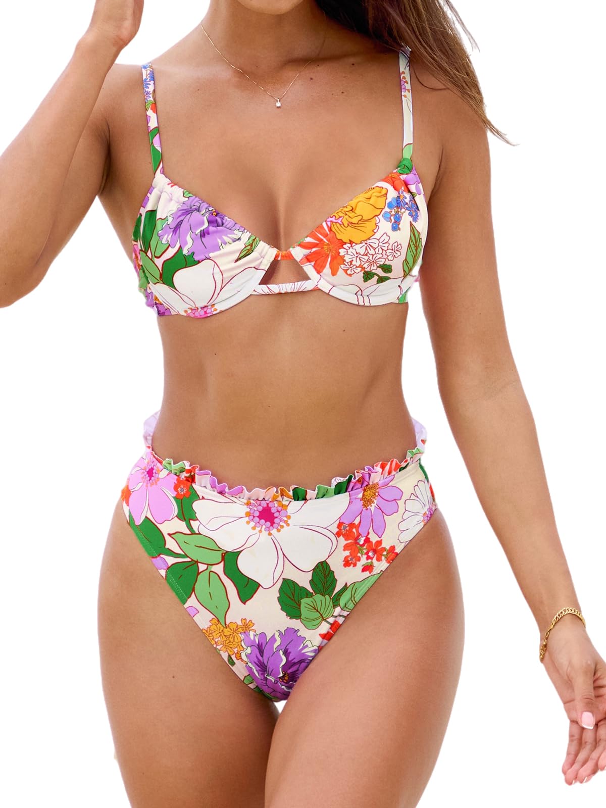 cupshe Women's Bikini Set Underwired Drawstring High Waist Ruffle Swimwear Two Piece Swimsuit Swimsuit-picture-41