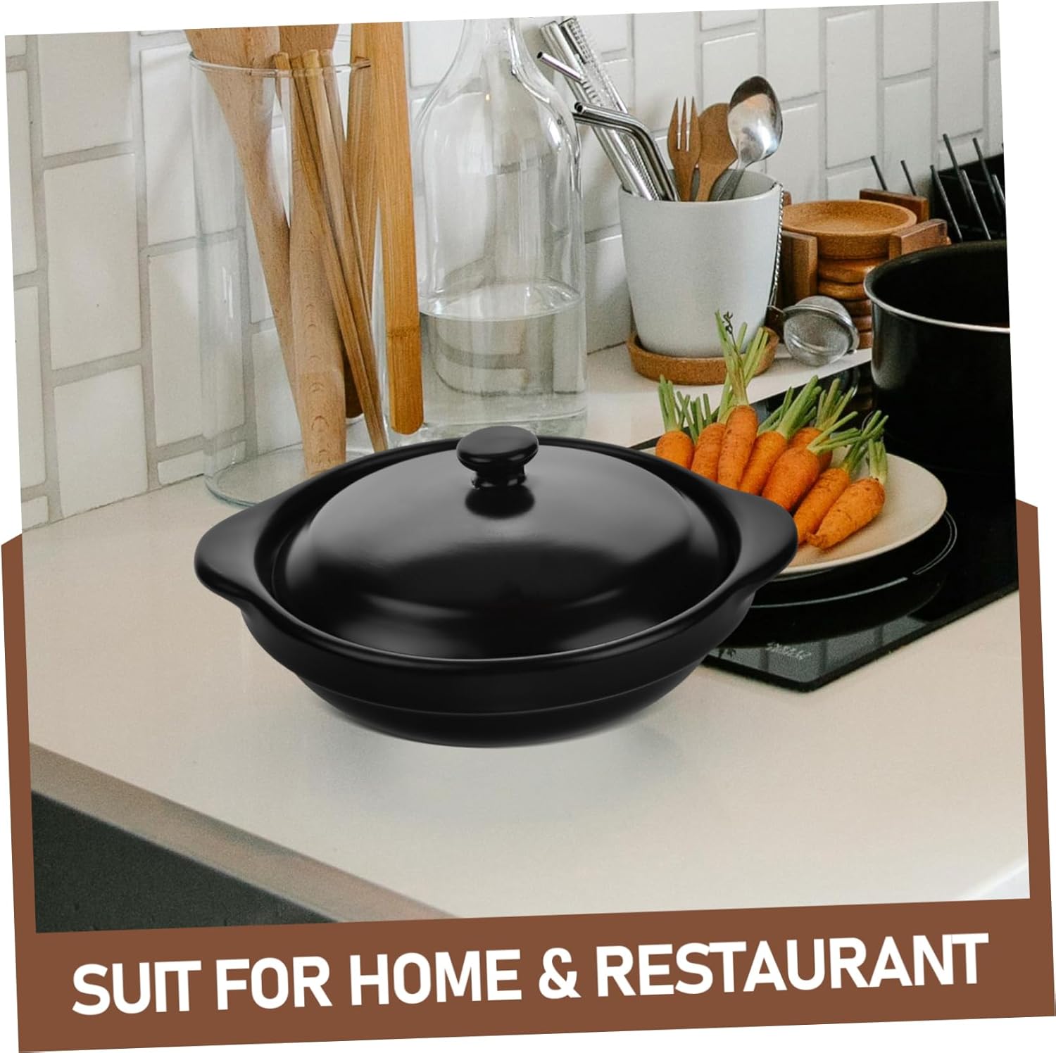 Hemobllo Ceramic Casserole Pot with Lid Stove Top Griddle Flat Base for Quick Cooking Nonstick Kitchen Soup and Stew Pot Japanese Style Braised Chicken and Bibimbap Cooking Person Small