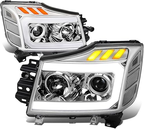 Miniatura 8 de Proyector LED 3D DRL para faros delanteros compatibles con Nissan Titan Armada 04-15, lado del conductor y del pasajero, carcasa negra con esquina