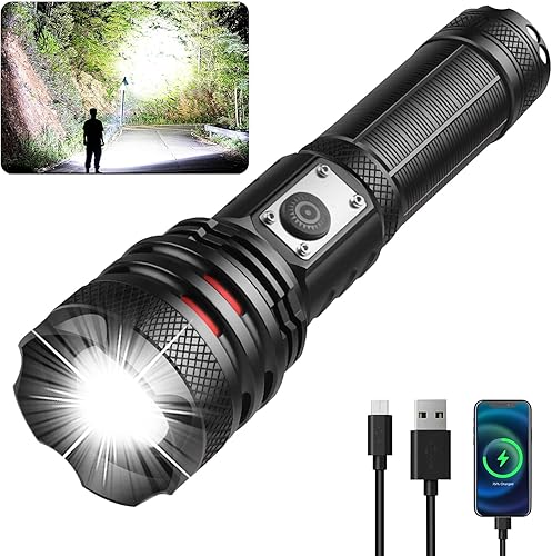 Miniatura 1 de Swanlake Linternas LED recargables, 120000 lúmenes, linternas tácticas súper brillantes, linterna táctica XHP70 con zoom para emergencias, camping,