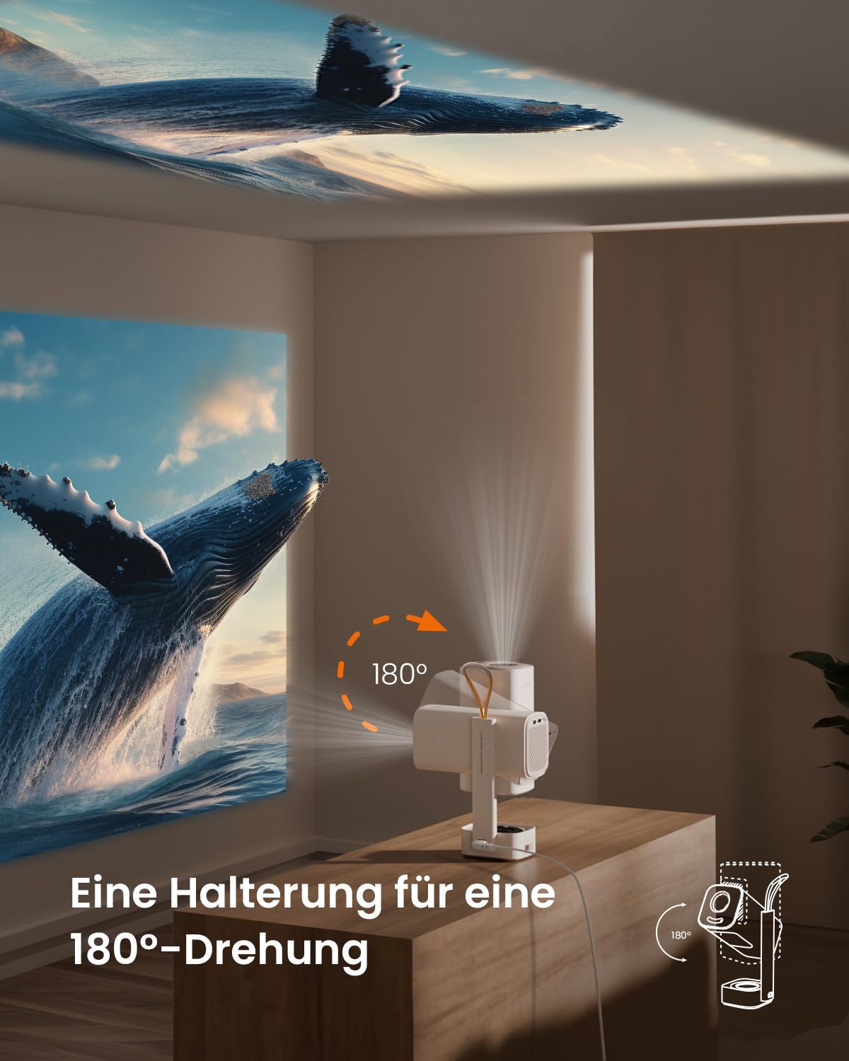 Yaber Mini Beamer【Turbo Sonic Bass & HDR 10】 T1 Pro Smart Beamer Heimkino Native 1080P, Bluetooth 5.4 und WiFi 6, Dolby Audio, Autofokus, Trapezkorrektur, 180° Drehbar Tragbarer Projektor