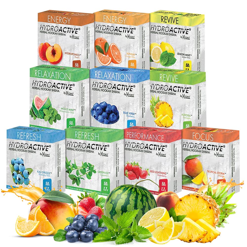 HydroActive Hookah Flavors With Essential Oils All Active Mix Hookah Shisha in Peach Strawberry Mango Pineapple Watermelon Mint