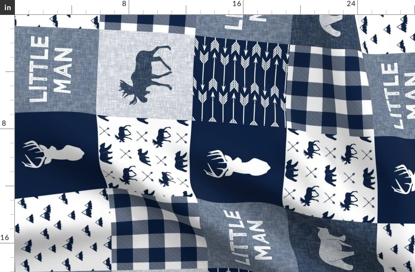Spoonflower Fabric - Little Man Patchwork Navy Woodland Trendy Moose Bear Printed on Organic Cotton Sateen Fabric by The Yard - Sewing Quilting Apparel Home Decor