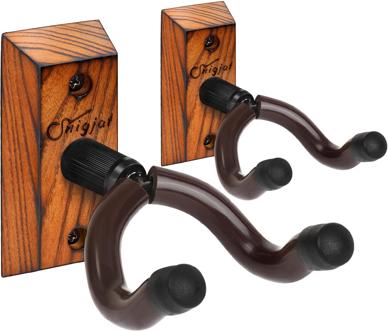 SNIGJAT Guitar Wall Hanger, 2 Pack Guitar Wall Mount, Guitar Hanger Wall Hook Holder Stand for Acoustic Guitar, Hardwood Guitar Wall Hangers for Bass, Banjo, Mandolin, Musical Instruments Accessories