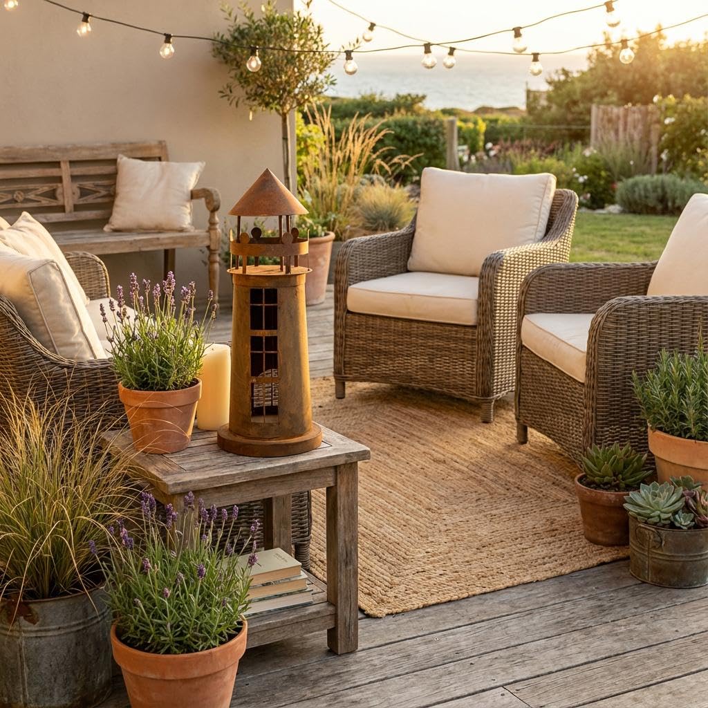 Kapaga – Leuchtturm Gartendekoration – 50 cm – Metall Corten Optik