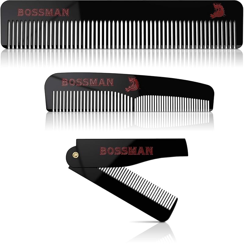 Conjunto de pentes de acetato Bossman para barba, bigode e cabelo, 3 peças