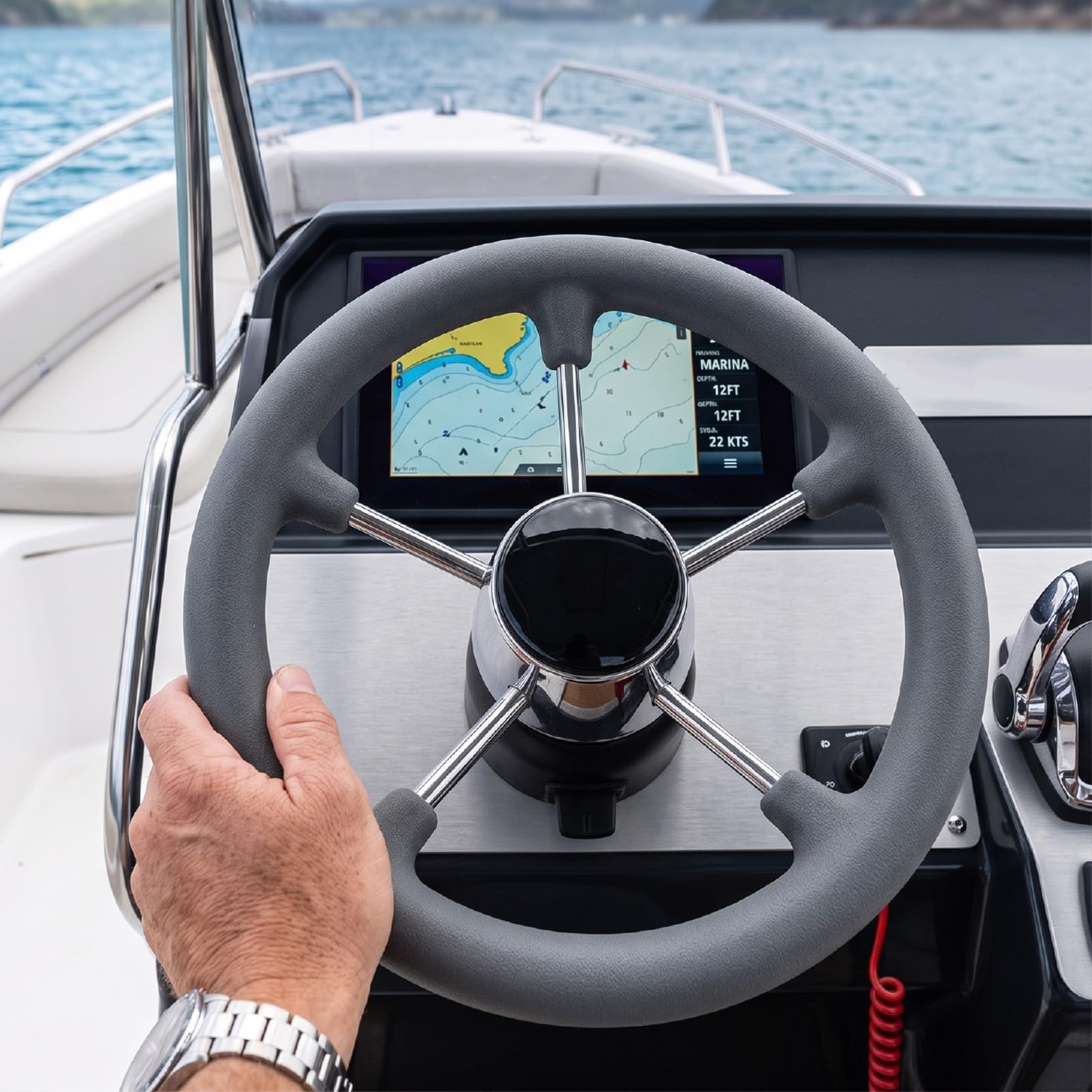 Acouto Volant de Direction Bateau, Volant Marin 5 Branches 11 Pouces 25