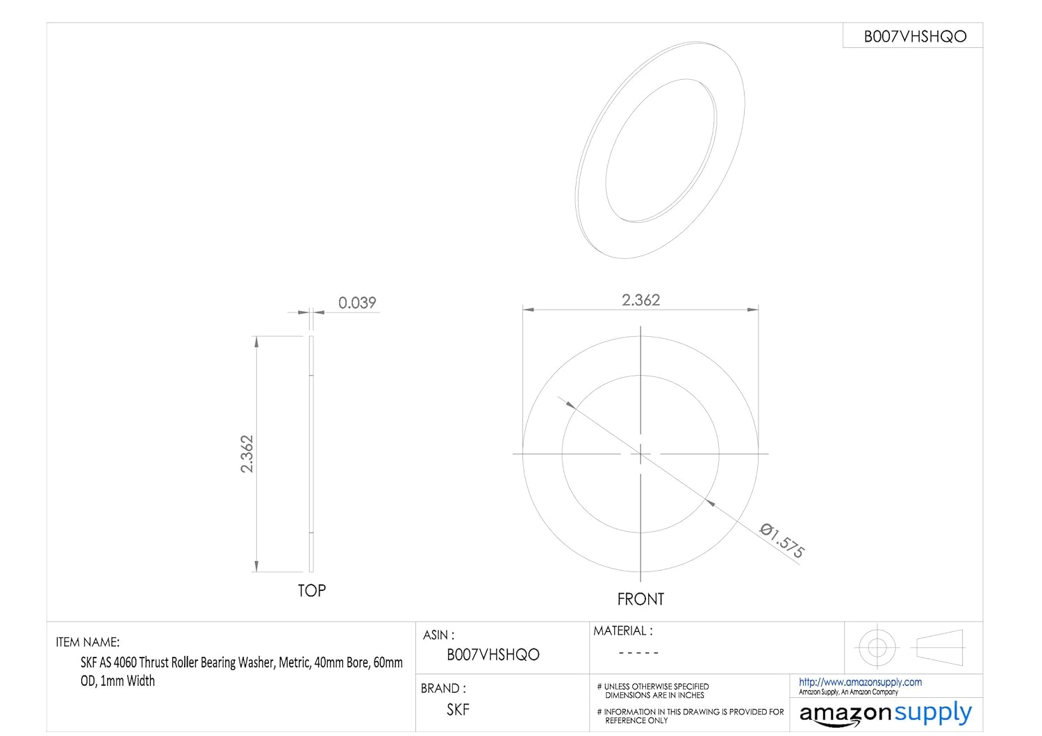 Best Review SKF AS 4060 Thrust Roller Bearing Washer, Metric, 40mm Bore, 60mm OD, 1mm Width Review SKF AS 4060 Thrust Roller Bearing Washer, Metric, 40mm Bore, 60mm OD, 1mm Width