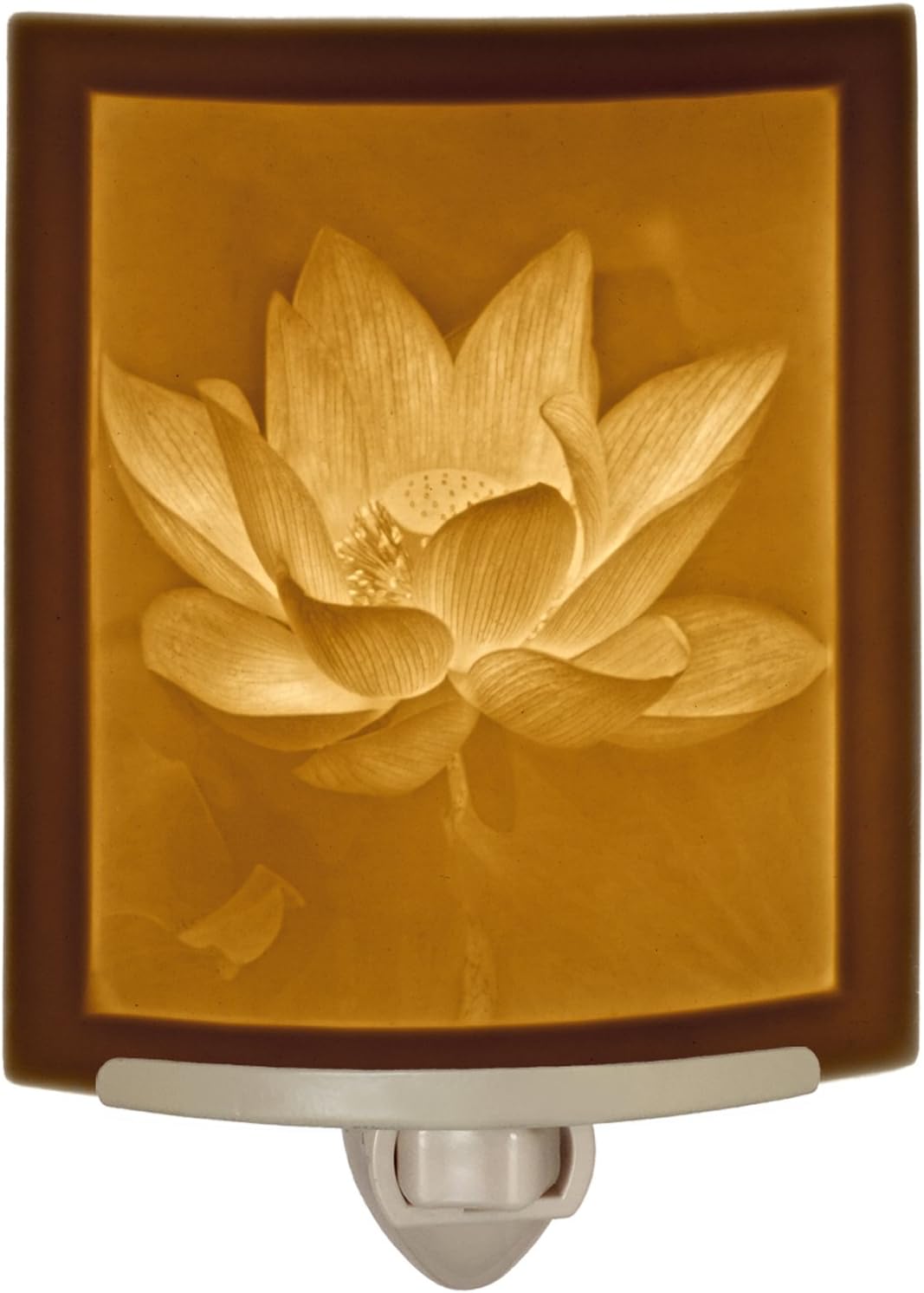 Lotus Flower Night Light, Etched Porcelain Lithophane, Decorative Wall Plug in for Kitchen, Bath, Floral Themed Accent Light