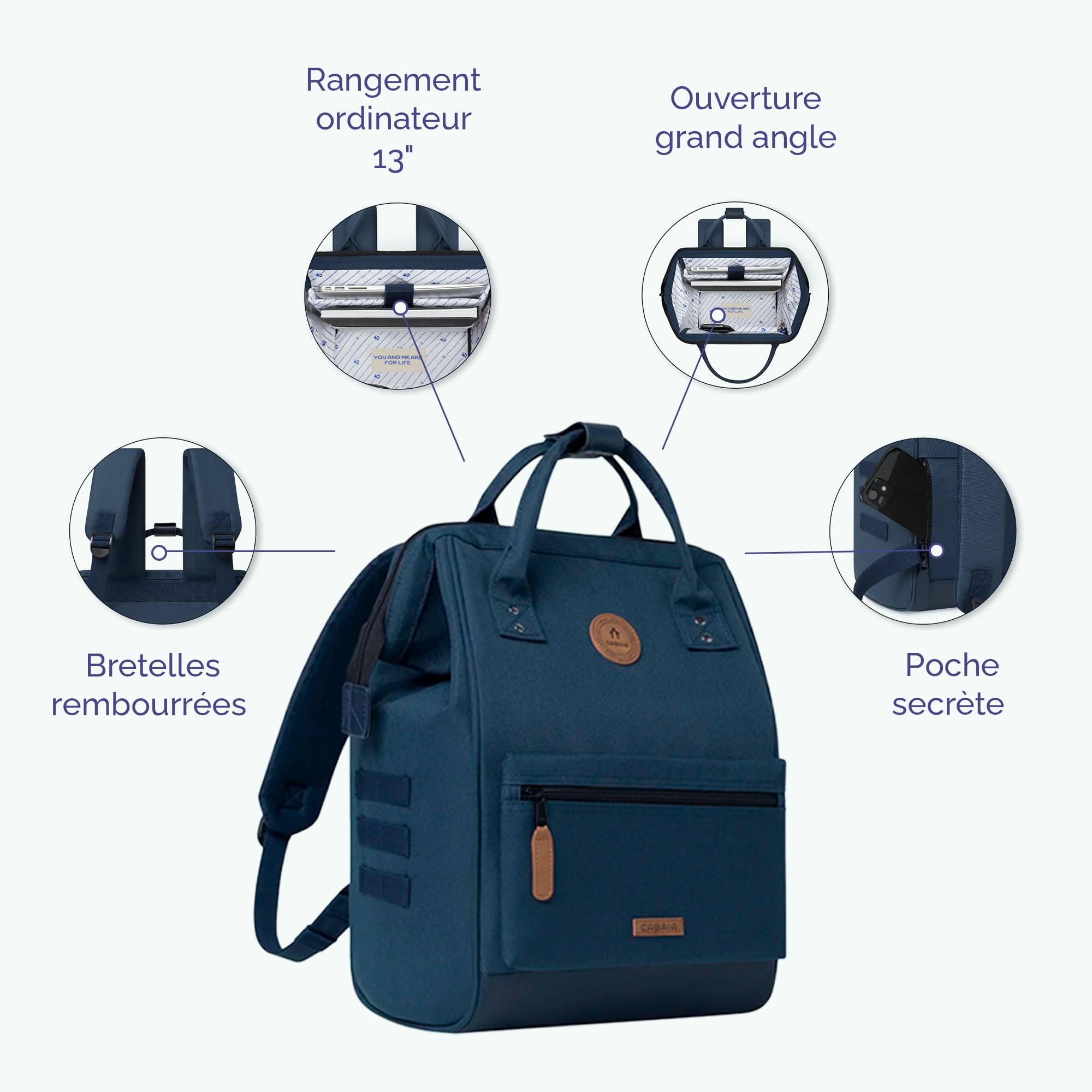 CABAIA - Sac à Dos Adventurer Alger - Medium 18L - Déperlant - Compartiment Ordinateur Portable 13" - 2 Poches - Certifié Vegan - Sac Voyage, Affaires, École pour Homme et Femme - Beige