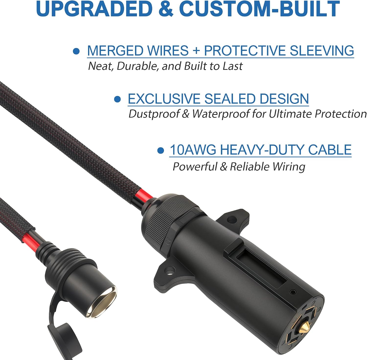 10AWG 7-Way Power Access,7 Pin Trailer Plug to Female Cigarette Lighter Power Cable, (2Ft),7 Pole Blade to Charger Adapter for RV Truck Trailer to Air Compressor Car Vacuum