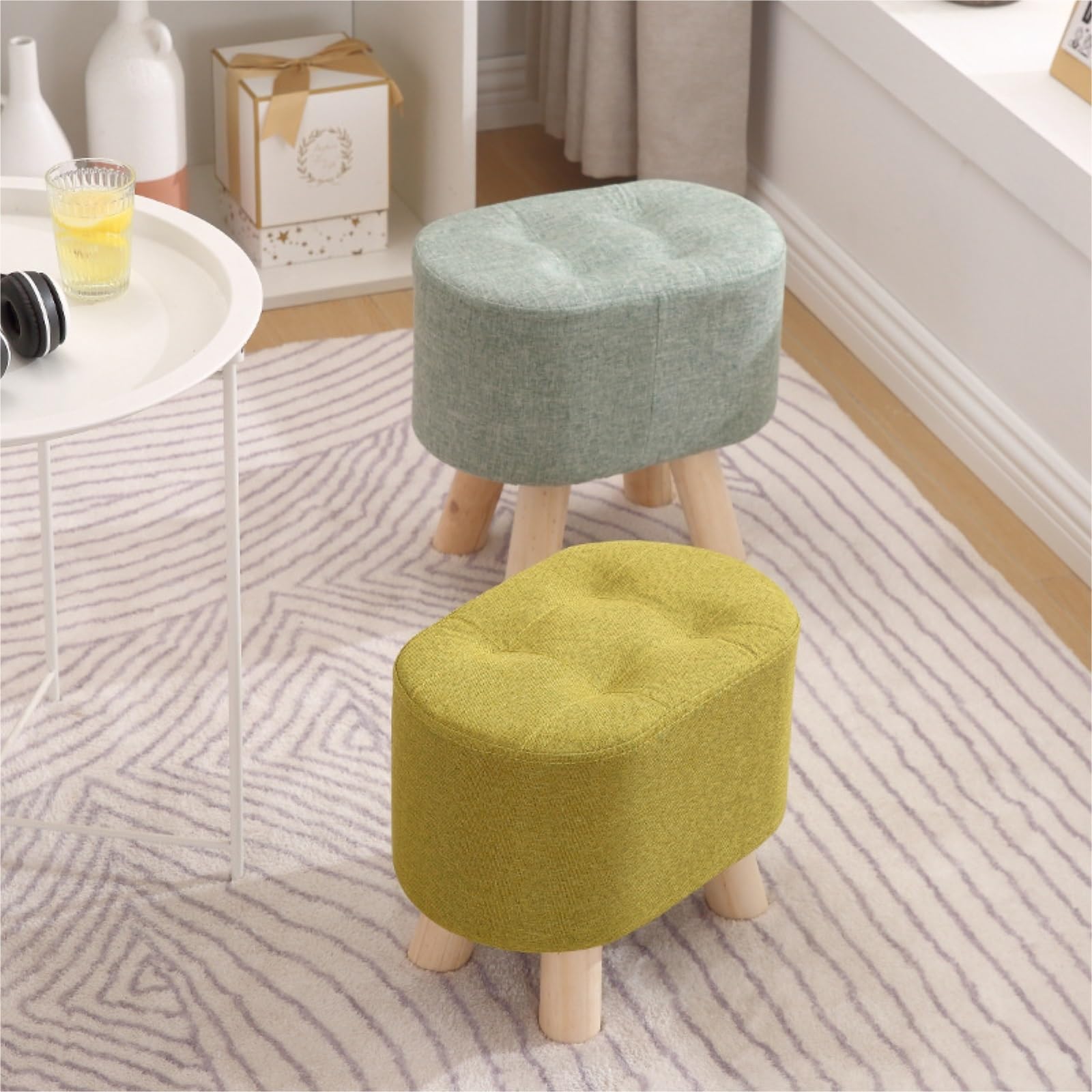 Ottomana Salón Reposapiés Tapizado En Lino Y Algodón For La Entrada del Salón Asiento Extra(Gray)