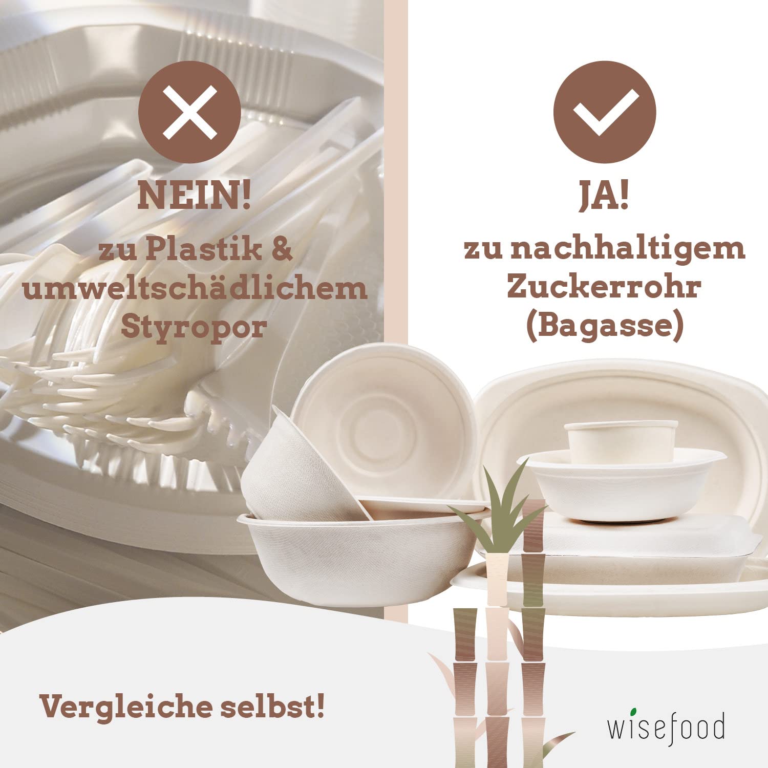 wisefood Suikerrietschaal, 50 stuks, wegwerp soepkom, rond, wit, 350 ml