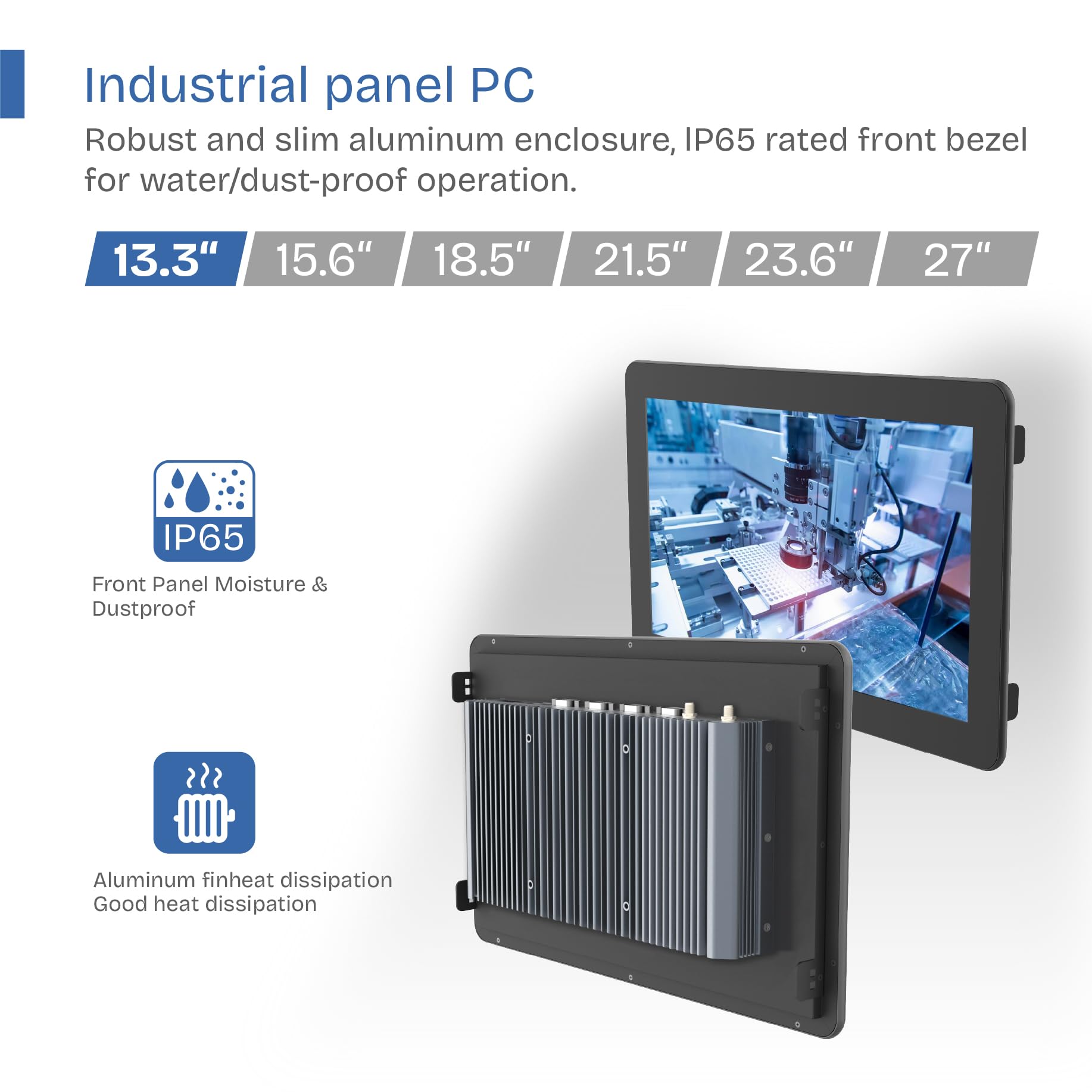 13.3" Fanless Industrial Panel PC,16:9 Embedded 10 Point Touch PC,Win 10 IP65 All-in-One Computer,Auto Power-on,for Factory,Automation,Kiosk,Business (I3-7100U, 16G RAM 256G SSD)