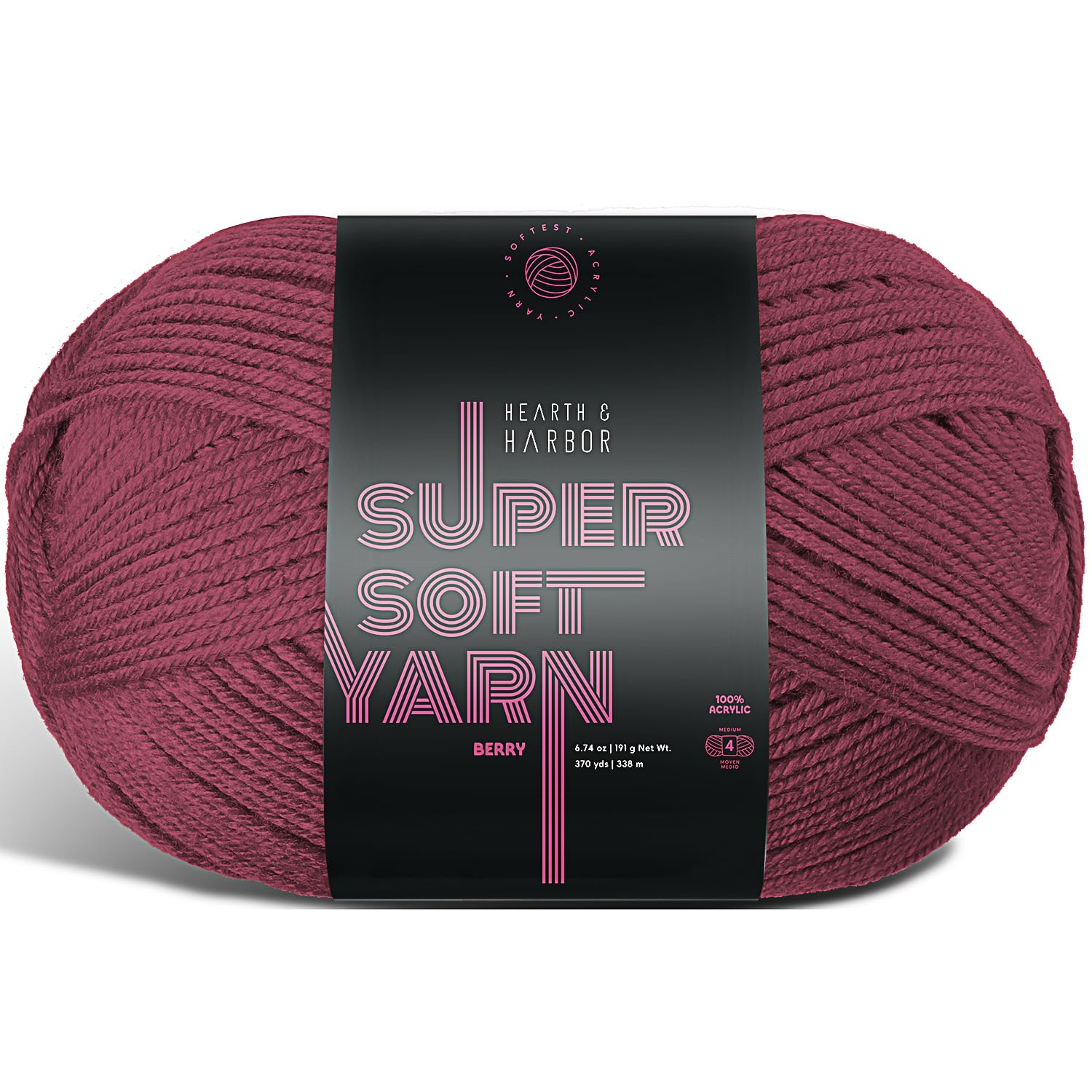 Acrylic Yarn for Crocheting &amp; Knitting – Soft Crochet Yarn for Crocheting, 370 Yards, Perfect for Crafts &amp; Amigurumi, Medium Worsted Weight 4, Berry