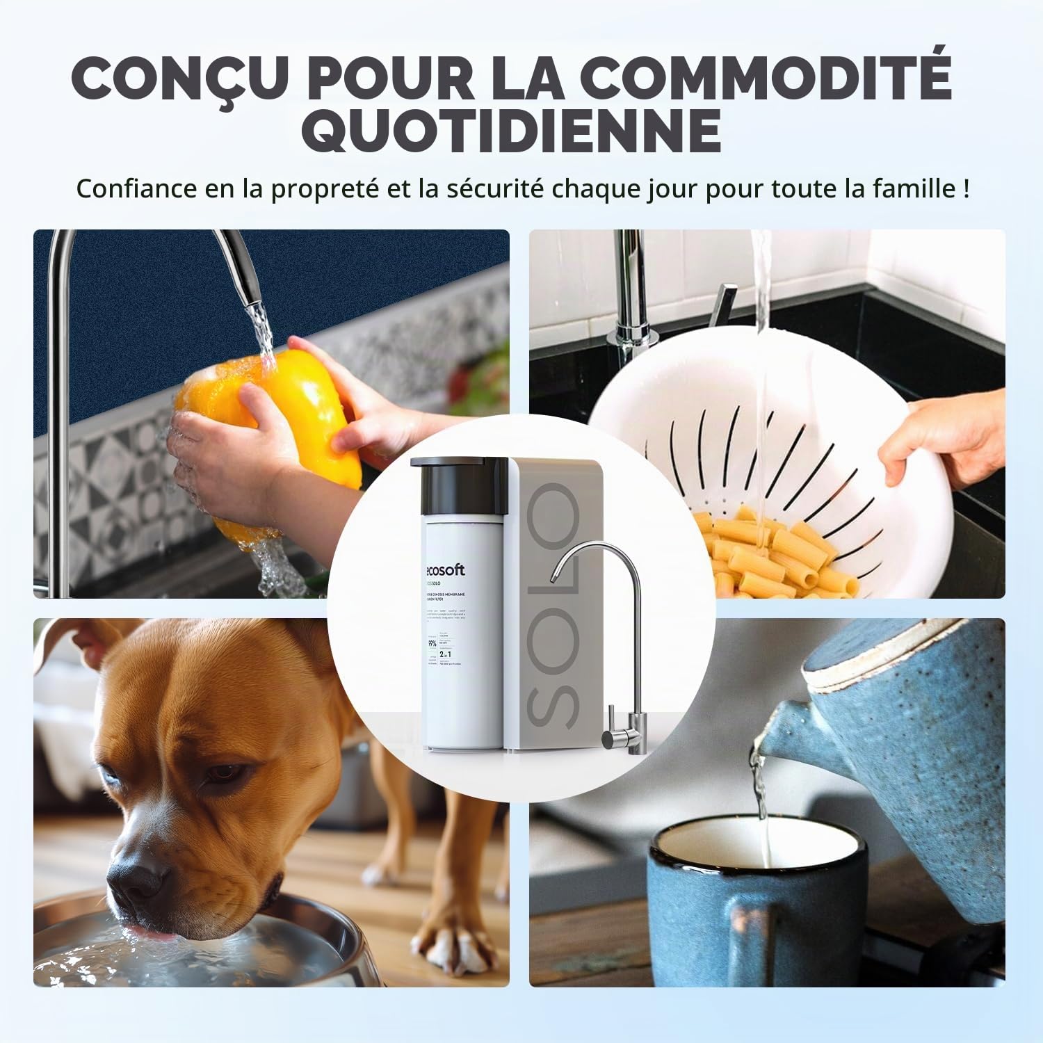 Ecosoft Cross Solo Filtre à osmose inverse à débit direct 1,3 l-min, filtration 2-en-1 avec membrane RO de 500 GPD et post-filtre à charbon, design ultra compact pour petites cuisines