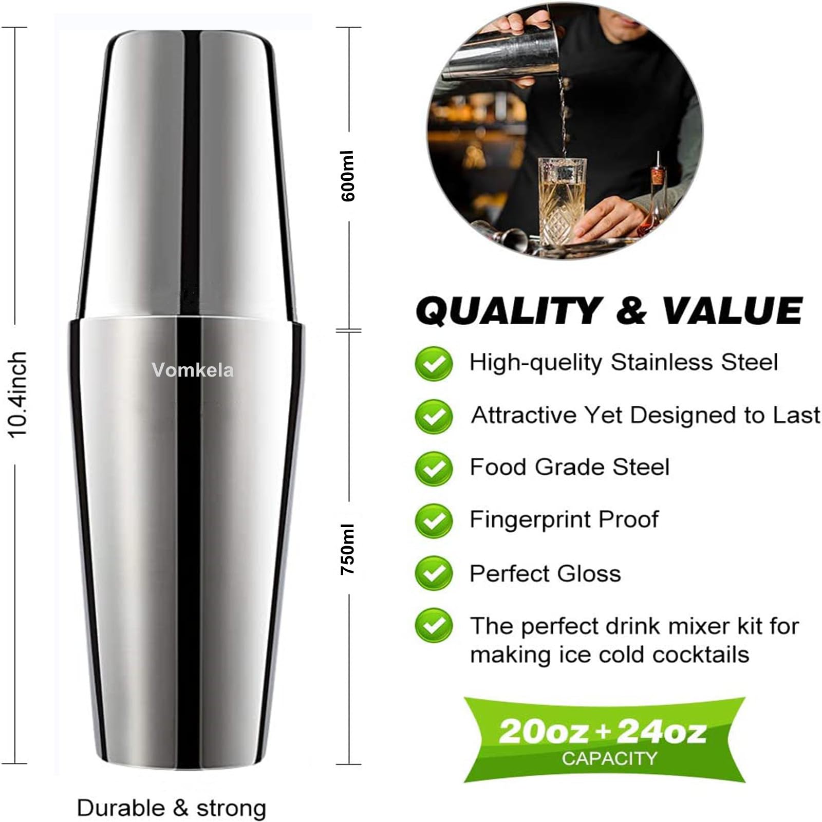 Cocktail Shaker Set Boston mit Ständer 25-teilig 750ml Edelstahl Bar Zubehör