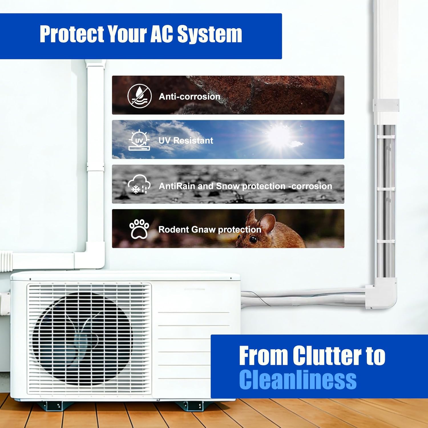 4" 15 Ft Mini Split Line Set Cover, Lineset Cover Kit for Mini Split with Flexible Duct, DIY Paintable for Mini Split Air Conditioner, Central AC,HVAC and Heat Pump