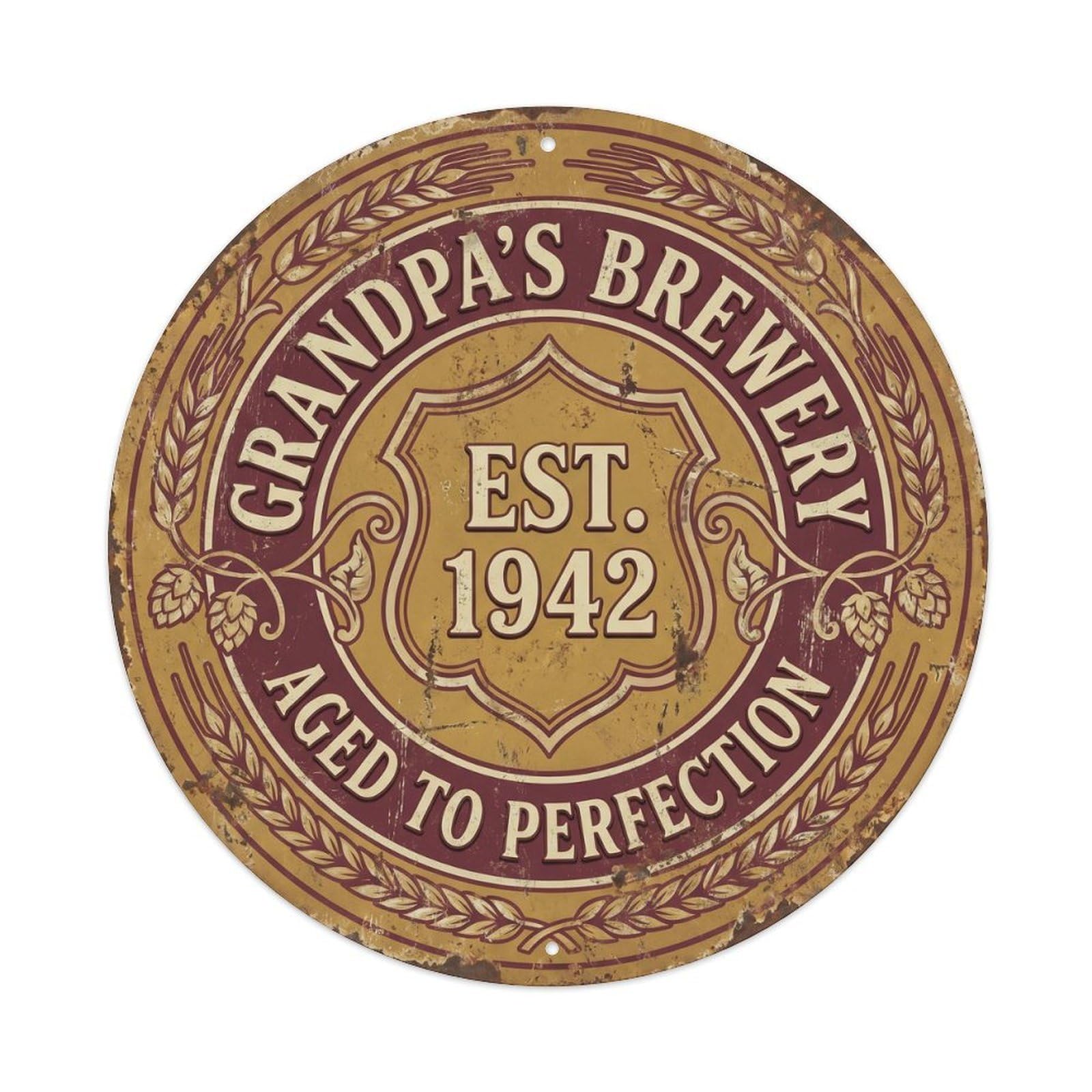 Retro Bar Style Grandpa Vintage Basement Beer Metal Tin Sign Plaque Wall Decor for Cafe, Club, Garden Round Metal Poster 8x8Inch