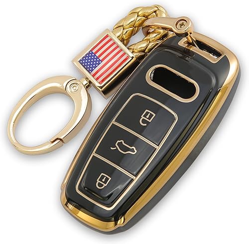 Funda protectora para llavero Audi compatible con A6L A6 A7 A8 Q7 Q8 E-Tron 2018-2022 A3 S3 S6 SQ7 RS6 S7 RS7 RS7 Negro
