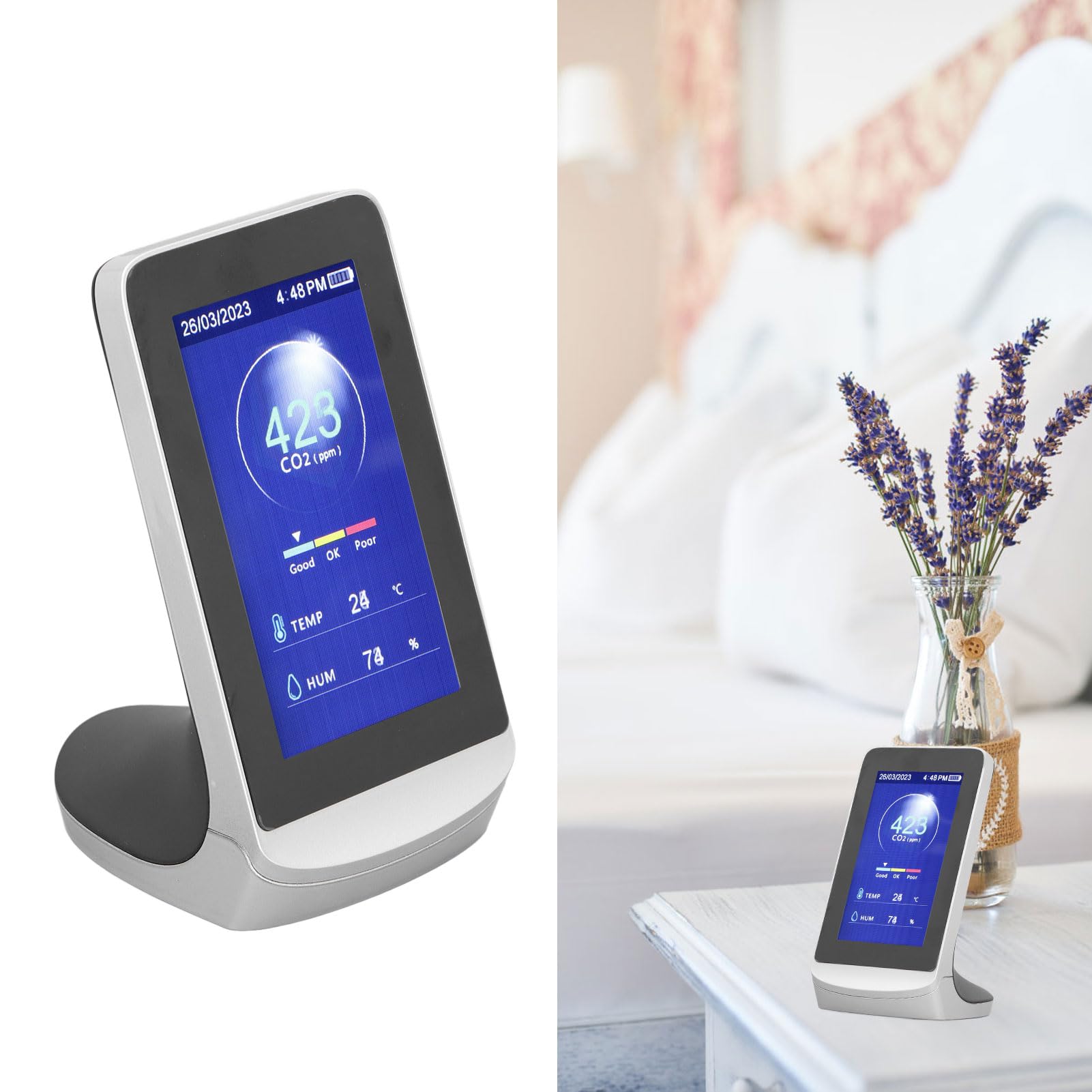 Monitor de Calidad del Aire CO2 WiFi 3 en 1 Dióxido de Carbono Humedad Temperatura Probador de Aire Sensor infrarrojo NDIR Multifuncional con Pantalla LCD de 4,3 Pulgadas Batería
