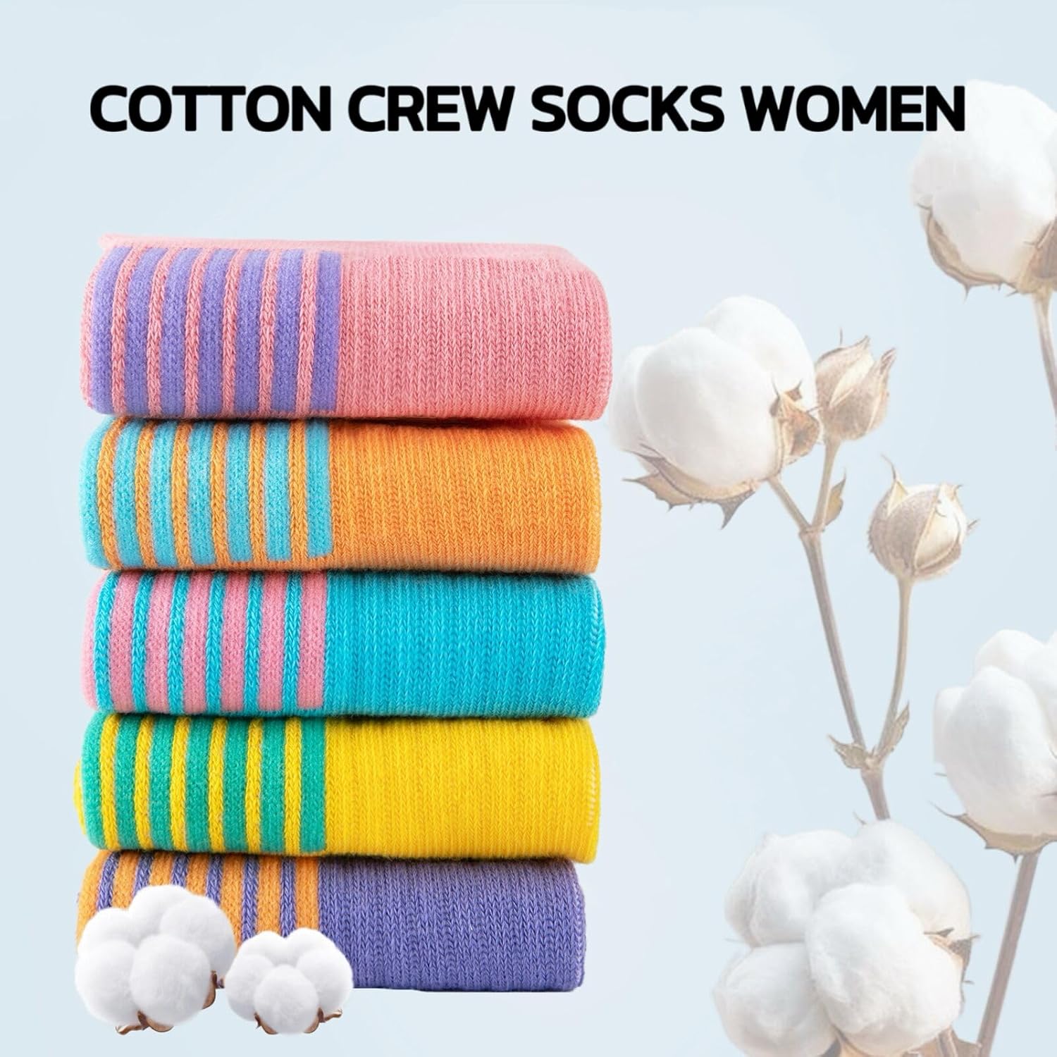 Heatuff Womens Crew Socks Cotton Running Cushion Athletic Calf Long Socks for Women 5 Pairs - Image 3