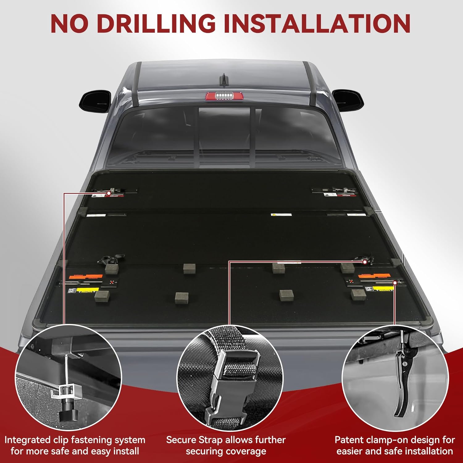 Hard Tri-Fold Truck Bed Tonneau Cover Fit for Ford Maverick 2022 2023 2024 2025 4.5FT Bed, Waterproof Locking Truck Bed Cover Compatible with Maverick, No Drill Installation, Aluminum