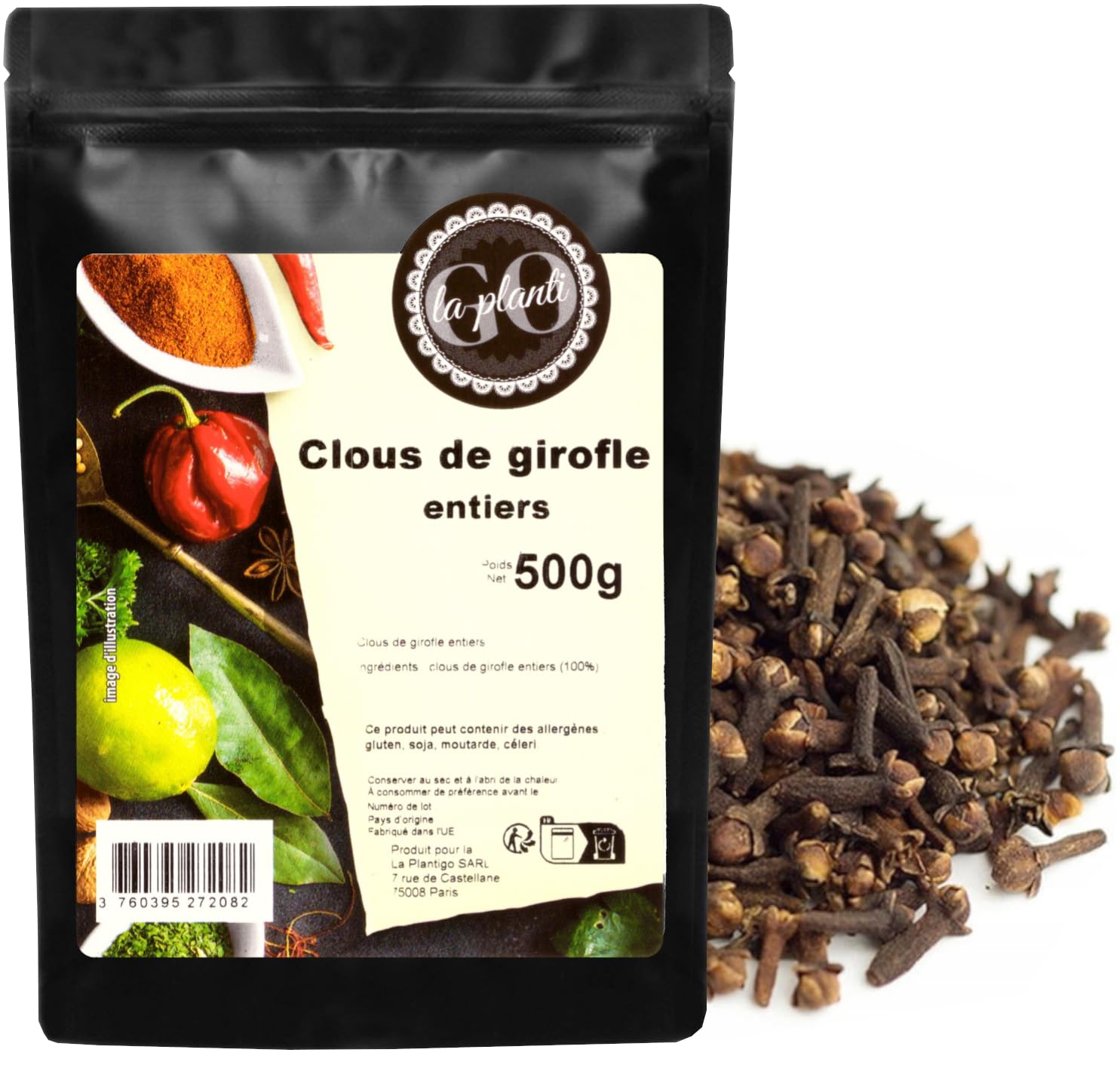 Clous de girofle entiers 500 g- LA PLANTIGO Un choix savoureux, Clous de Girofle Entier, Qualité Supérieure, Saveur Intense, Sachet avec Zip, Sans Colorant, Sans Additifs ni Conservateurs.