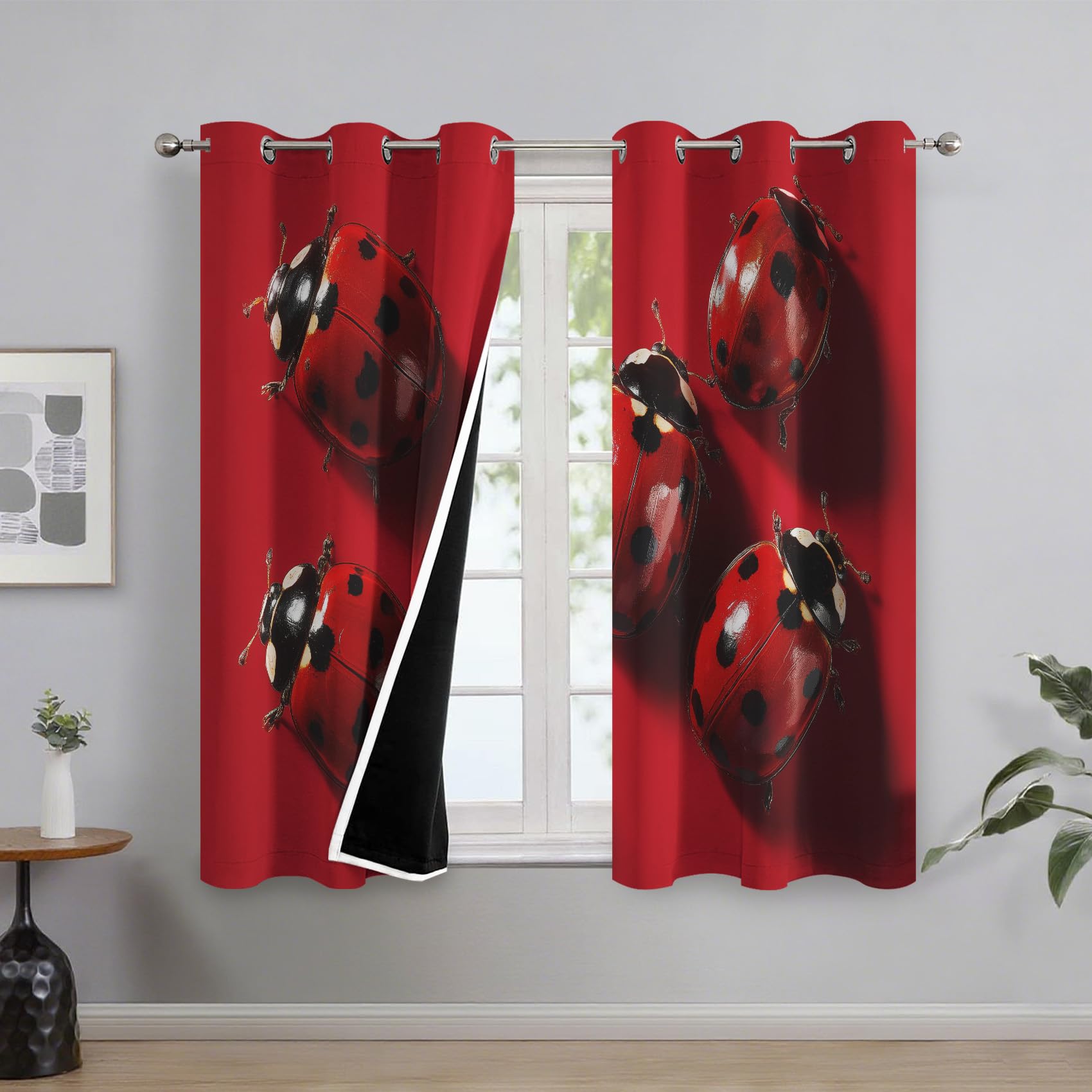 Generisch Vorhänge Marien Bunt Käfer, Bunt Käfer Insekt Vorhang Blickdicht mit Ösen, Gardinen Wohnzimmer Schlafzimmer Deko, Verdunklungsvorhänge 2er Set, 245 x 140 cm (H x B) K12
