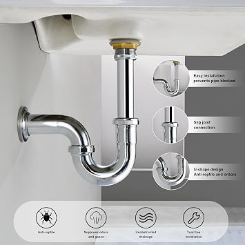 ZM Brass P Trap with Clean Out 1-1/2 Inch Sink Waste Kit Reducing Washer