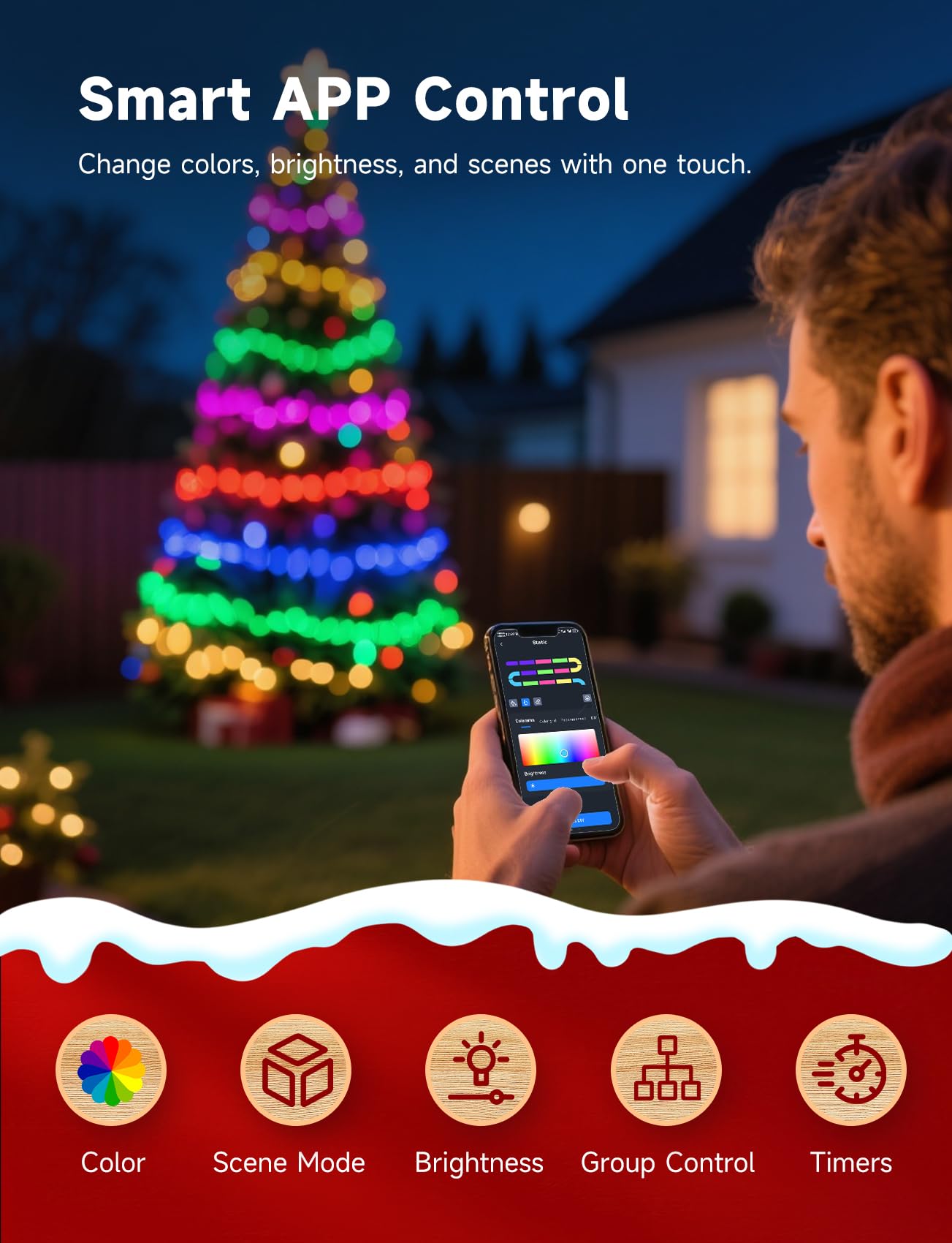 Aigostar RGBIC Smart Lichterkette mit Ring für Weihnachtsbaum, 1.5M 150 LEDs, APP & Fernbedienung, Musik-Sync, 39 Dynamische Effekte, 150+ Szenen, Wasserdicht Christbaumbeleuchtung, 2 Sets