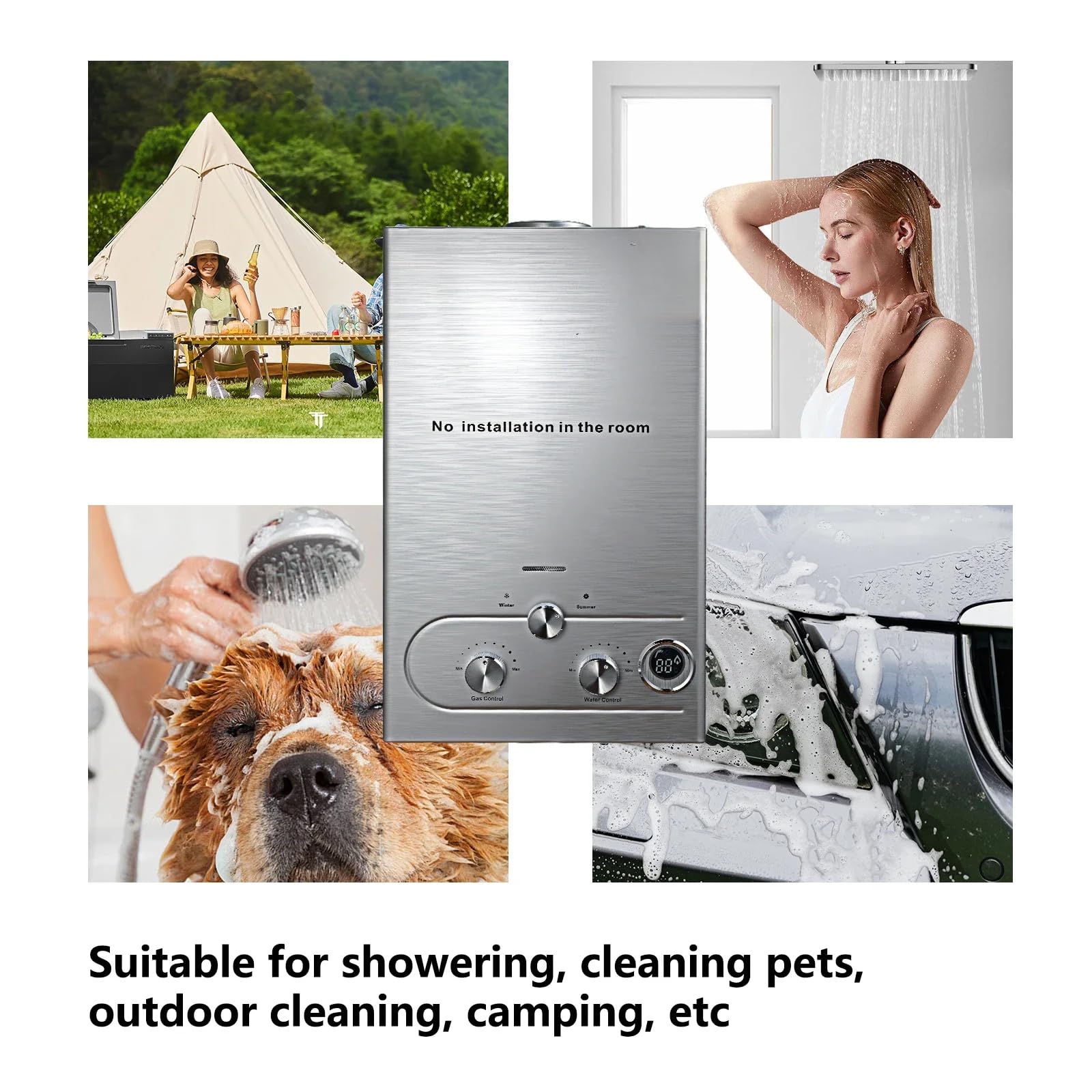 Chauffe-Eau à Gaz Instantané 6LPM 12KW Chauffe-eau à Gaz GPL Propane Butane,Pression d'eau de Démarrage Super Basse,pour la Maison et I'extérieu (6L 12KW)