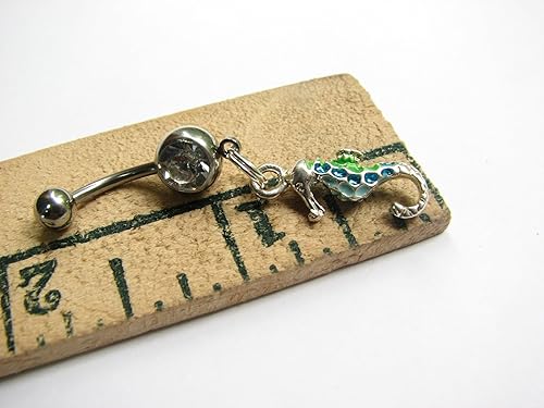 Miniatura 5 de Piercing de ombligo de caballito de mar azul y verde para mujer