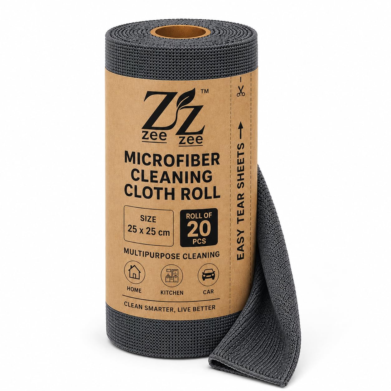ZEE ZEE Microfiber Cleaning Cloth Roll, 20Pcs, 4000 Times Washable - 10X Cheaper Than Paper Kitchen Towel Roll - Ultra Absorbent Lint Free Cleaning Cloth for Kitchen - Easy Tearable-image-28