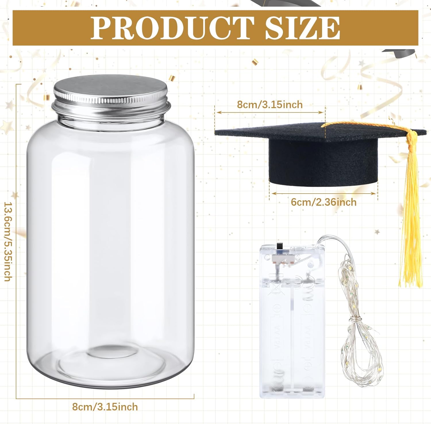 Boao 16 Sets Graduation Table Decoration Set with LED Light up Graduation Decorations for Class of 2026, Grad Jar, Felt Grad Hat and Stickers for High School College(Black,Vivid)