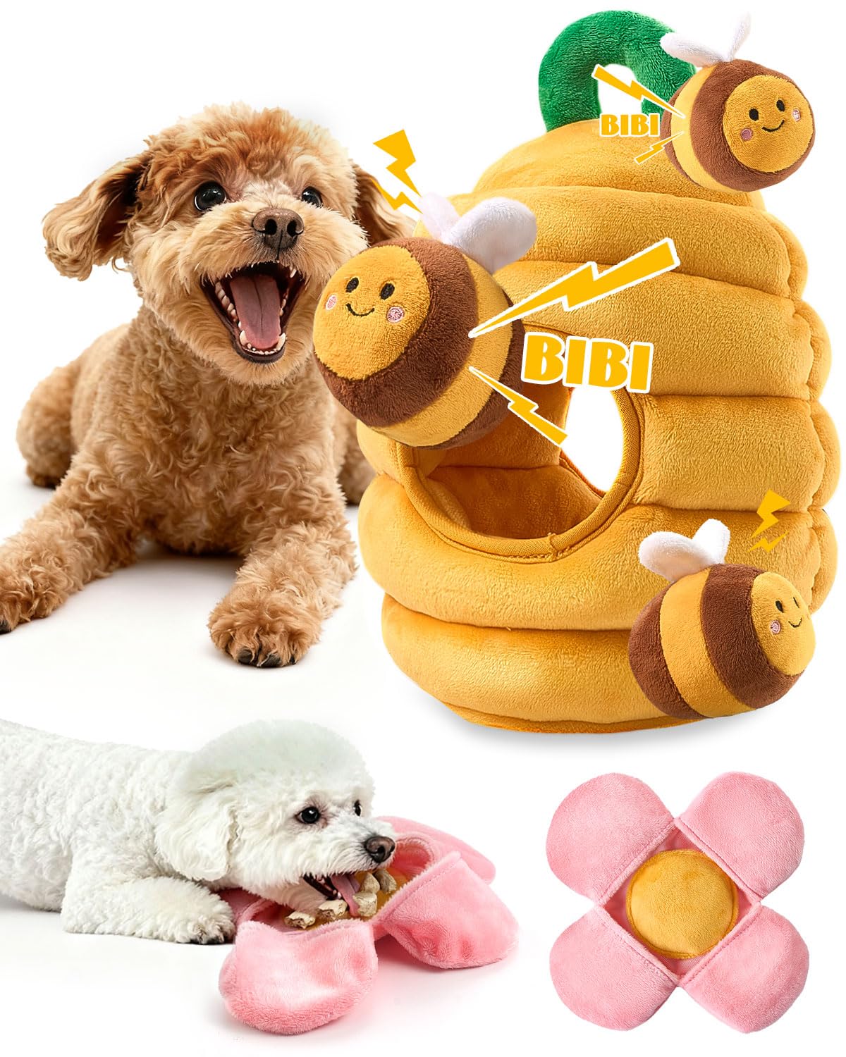 BurgeonNest Dog Toys for Small Dogs Interactive Plush Squeak Puzzles Chewers to Keep Them Busy 1 Beehive 3