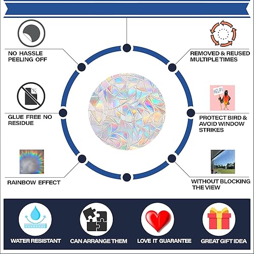 Miniatura 2 de AREWA - Adhesivos para ventana de arco iris, 17 calcomanías de vinilo no adhesivas, superficie de vidrio recomendada, disuasorio de golpe de pájaro,