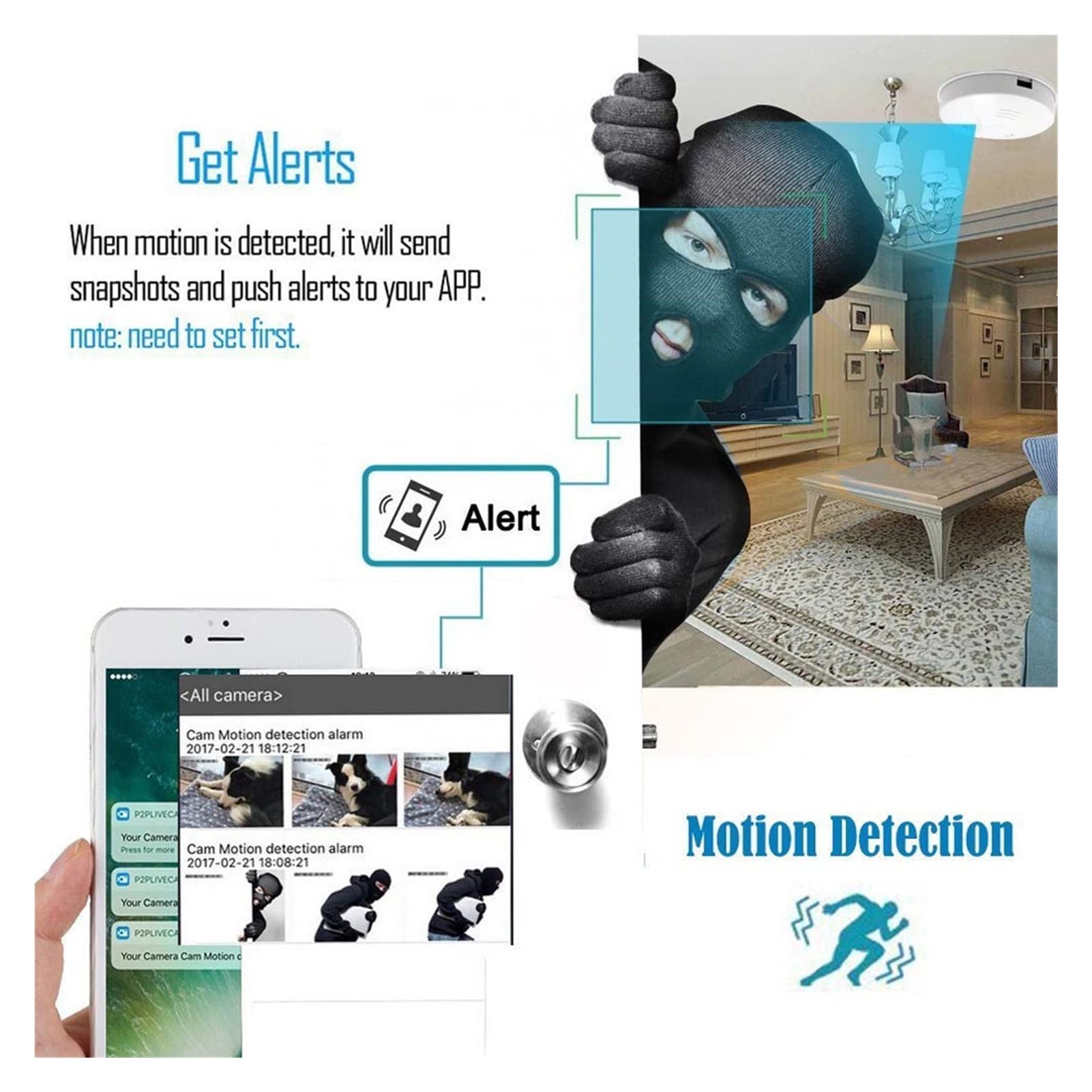 Detector de Humo inalámbrico con Alarma de Humo Detector de Humo de cámara WiFi de 1080p Cámara inalámbrica Detección de Movimiento de la cámara del hogar Video Vigilancia Monitor Remoto (Size : Came