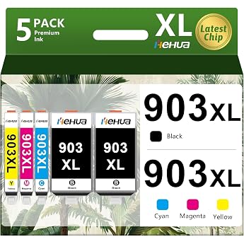 hehua 903XL Multipack Printer Cartridges Compatible with HP 903XL HP 903 XL for HP Officejet 6950 Printer Cartridges for HP Officejet Pro 6970 Cartridges for Officejet 6960 All-in-One Printer 5 Pack