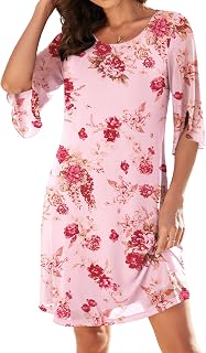 Women's Casual Loose 3/4 Sleeve Stretch Mesh Wedding Guest Dress Scoop Neck Cocktail Party Formal Dresses