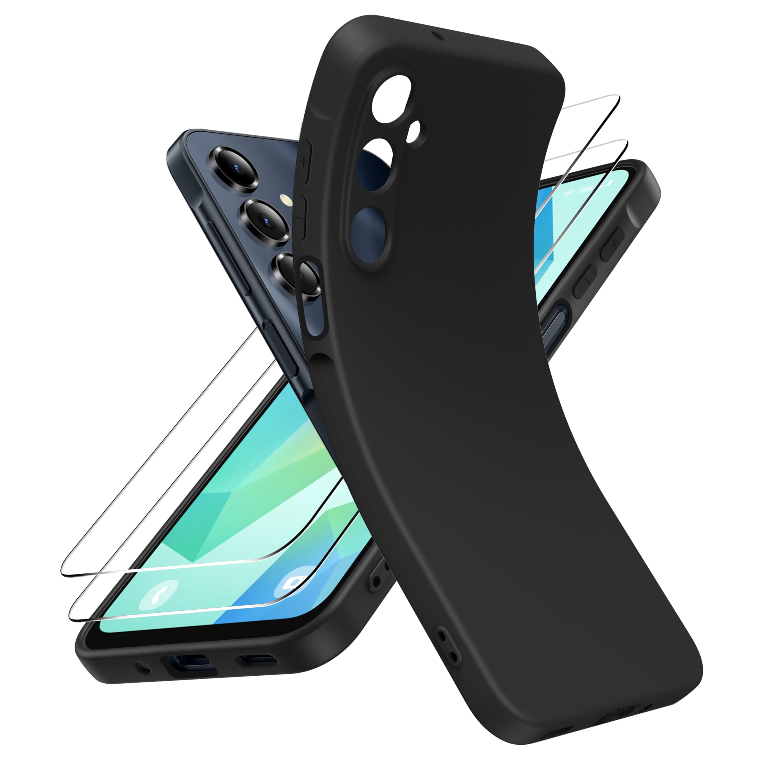 FLLAO Cover Compatibile con Samsung Galaxy A16 5G/4G con 2 Pellicola Vetro Temperato, Custodia Ultra Sottile Silicone TPU Morbido Case Protettivo Nero