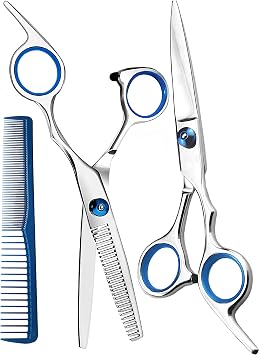 MEUUT Thinning Shears Hair Cutting Scissors 3 Pcs Set for Hair Cutting | 6.5 Inch Japanese Hardened Stainless Steel Blades, 30-Tooth Texturizing Shears, Offset Handle, Adjustable Screw