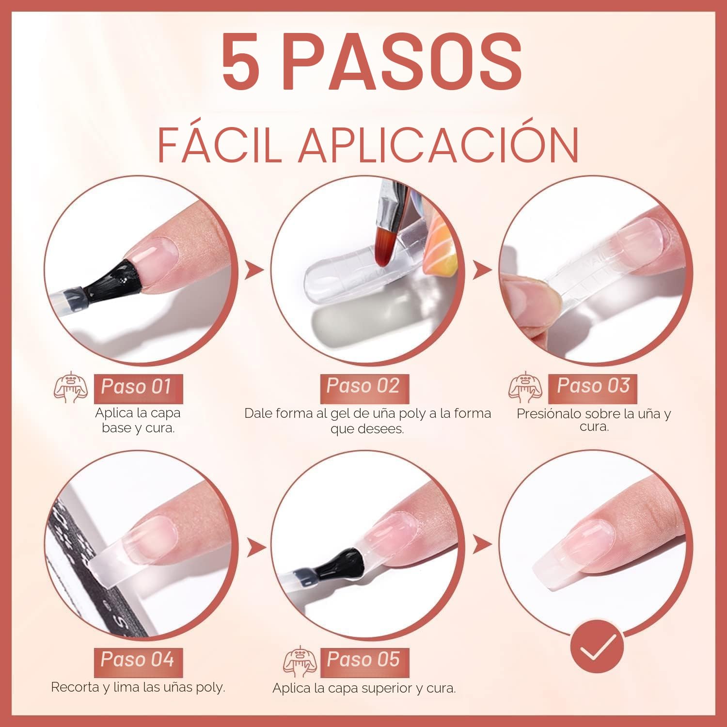 Modelones Polygel Starter Set, 6 Colores Glitter Negra Claro Nude Polygel Set con Base Top Coat Slip Solution Poly Nails Quick Extension Builder Gel Manicura Set para uñas de gel DIY