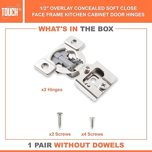 Miniatura 10 de TOUCH Bisagras de gabinete, bisagras de gabinete de cierre suave (5 pares, 10 piezas) superposición de 12 pulgada, puerta de armario con marco
