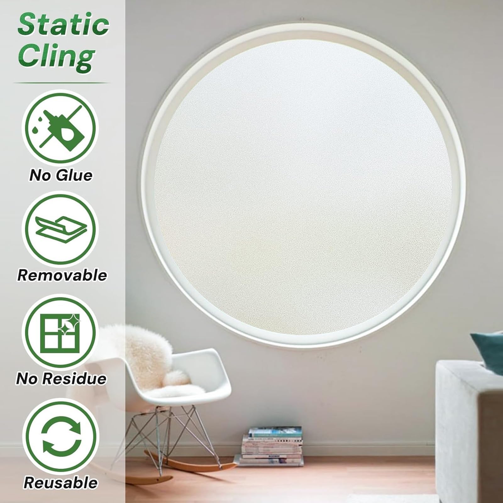 Fensterfolie Sichtschutz 55x200cm - Milchglasfolie Ohne Kleber UV-Schutz