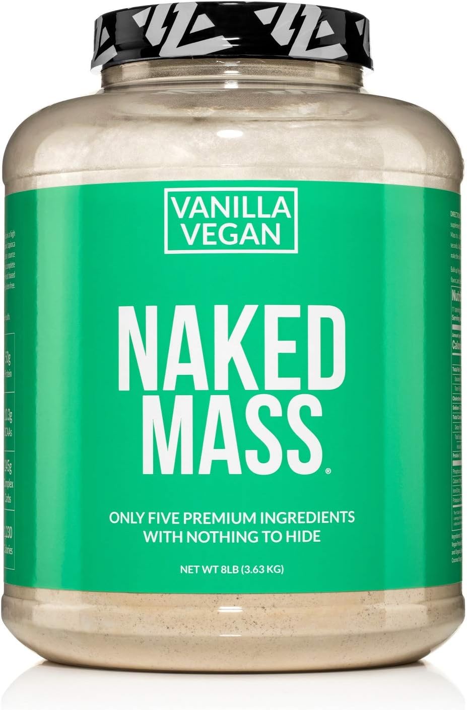 Naked Mass - Vanilla Vegan Weight Gainer - 8lb Bulk, GMO Free, Gluten Free, Soy Free & Dairy Free. No Artificial Ingredients – 1,230 Calories – 11 Servings: Health & Personal Care