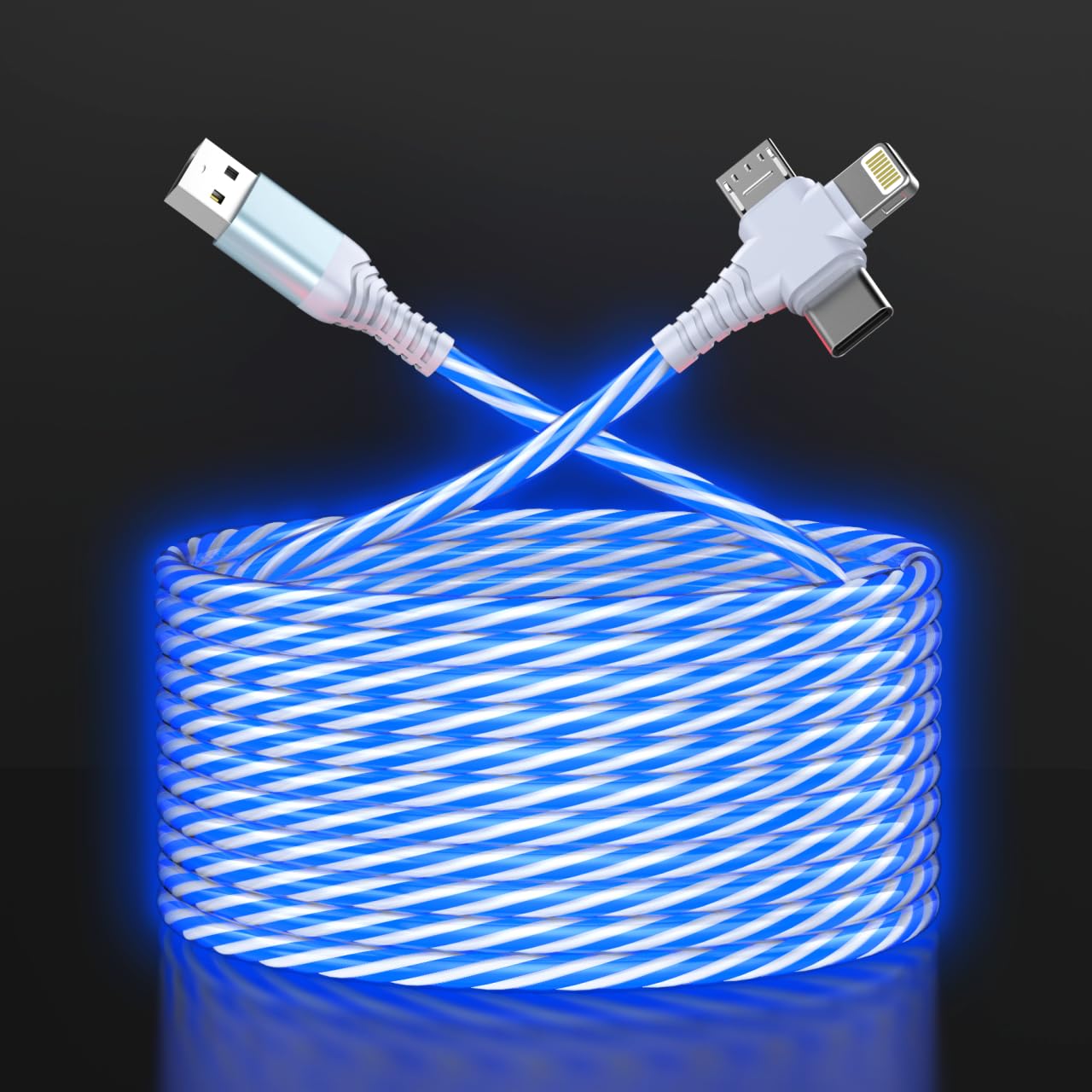 Cable luminoso de carga para evitar enredos compatible con iPhone 12 11 Pro Max y tabletas azul 8