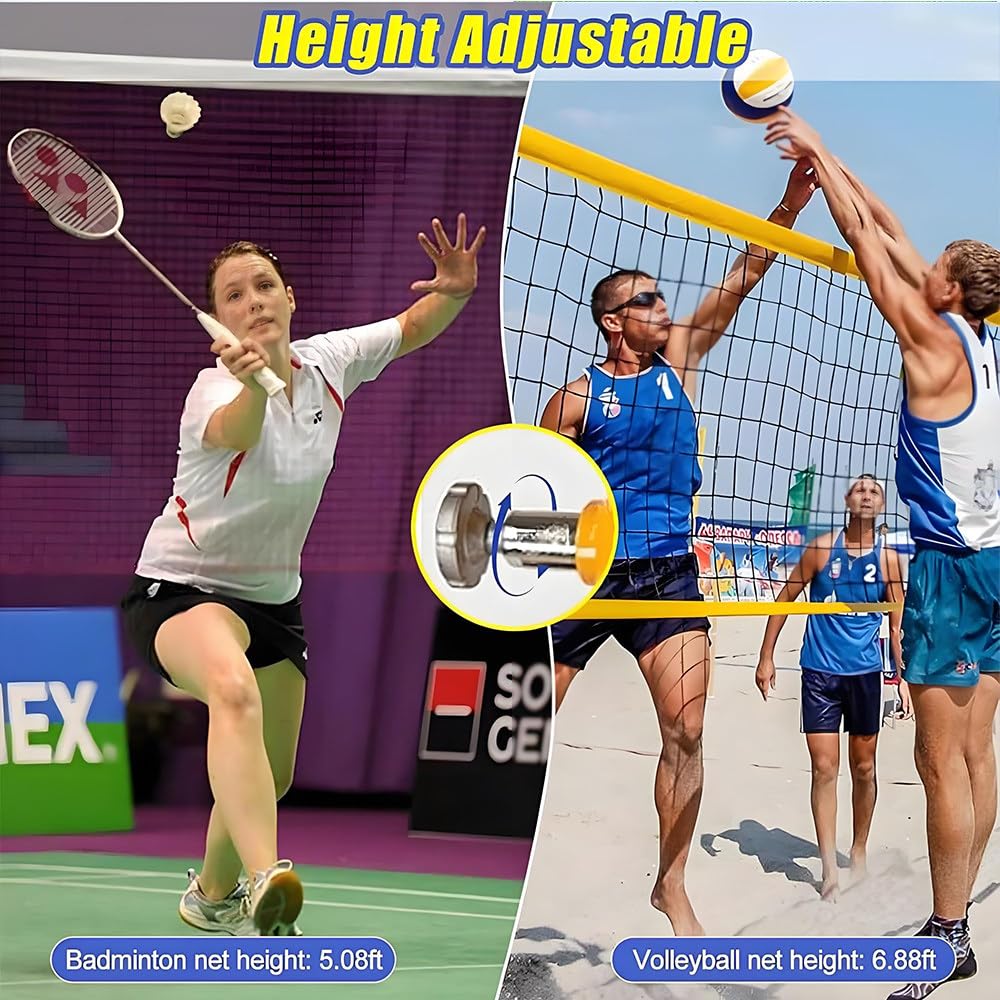 Set Reti Pallavolo Resistenti, Supporto Rete Badminton Portatile,Pali Pallavolo Per Interni Ed Esterni Con Base Riempibile,Altezza Regolabile 5 A 6,9 Piedi, Per Campi Sportivi Giardino